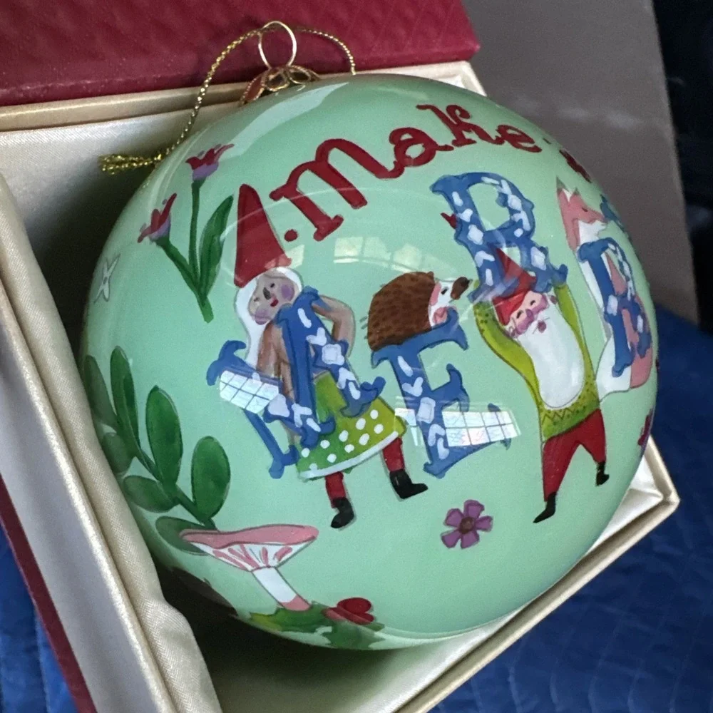 World Market Li Bien Green Woodland Gnome 2025 Glass Ball Ornament